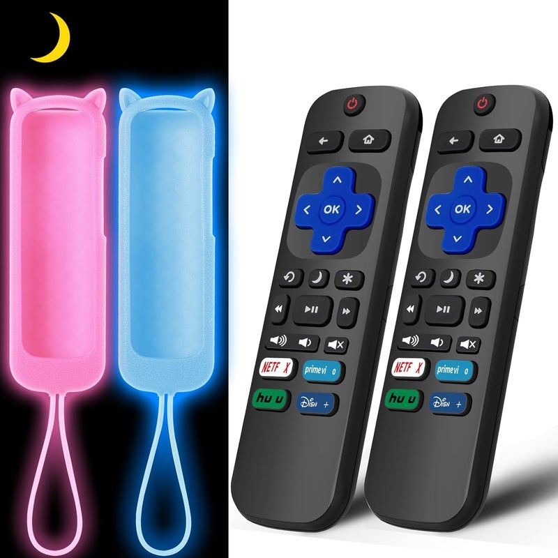OneBom (2+2 Packs) Replacement Remote for Roku TV with Soft Protective Silicone Cover(Glow in The Dark), Universal Remote for TCL Roku/Hisense Roku/Onn Roku/Sharp Roku/Element Roku/Philips Roku Smart TV - Image 1